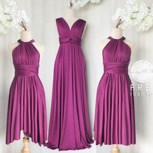 BB Floor length Maxi Infinity Multiway Convertible Formal Prom Bridesmaid dress in Magenta (Regular & Plus size)