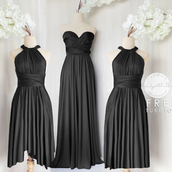 BB Floor length Maxi Infinity Multiway Convertible Formal Prom Bridesmaid dress in Black (Regular & Plus size)