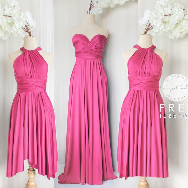 BB Floor length Maxi Infinity Multiway Convertible Formal Prom Bridesmaid dress in Fuchsia (Regular & Plus size)