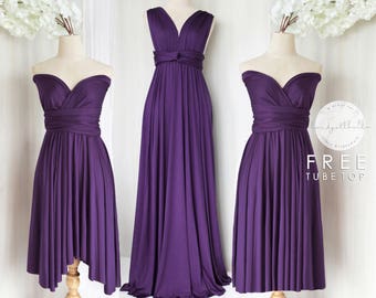 BB Floor length Maxi Infinity Multiway Convertible Formal Prom Bridesmaid dress in Eggplant (Regular & Plus size)