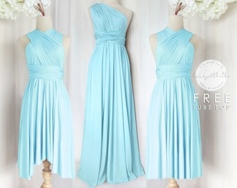 BB Floor length Maxi Infinity Multiway Convertible Formal Prom Bridesmaid dress in Sky blue (Regular & Plus size)