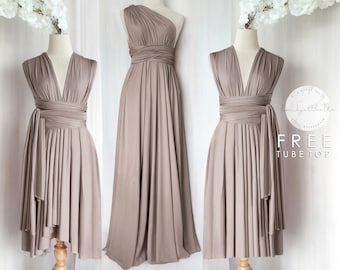 BB Floor length Maxi Infinity Multiway Convertible Formal Prom Bridesmaid dress in Light taupe (Regular & Plus size)