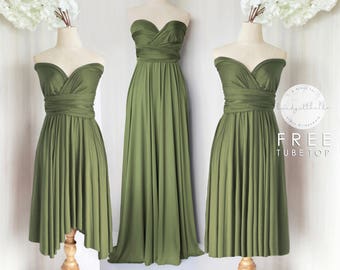 BB Floor length Maxi Infinity Multiway Convertible Formal Prom Bridesmaid dress in Olive green (Regular & Plus size)