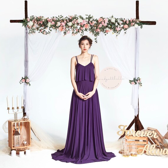 open lace back dress EGGPLANT LONG DRESS WITH CAPE main image 0