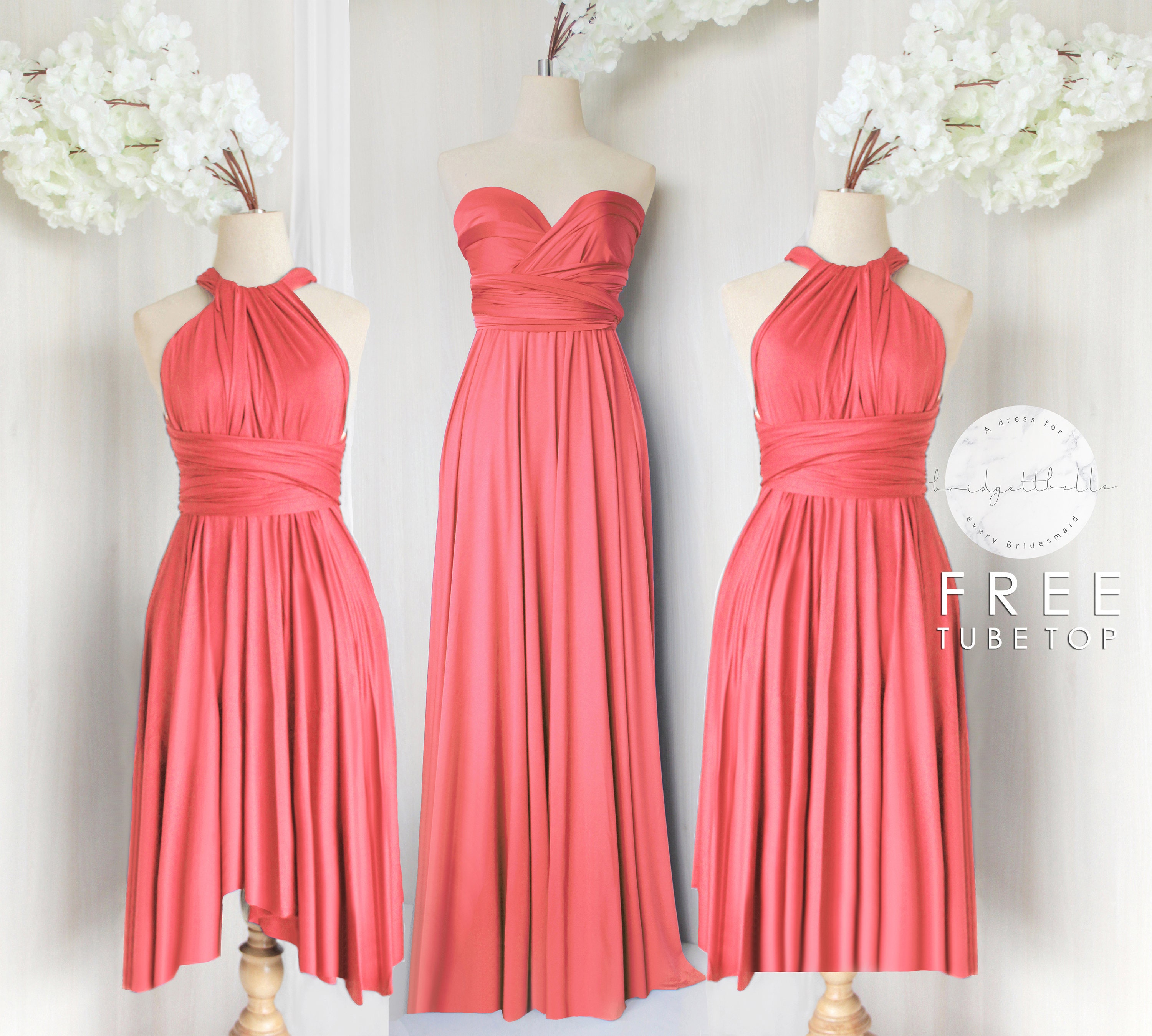 CORAL Bridesmaid Dress/ CUSTOM LENGTHS/ Convertible Dress