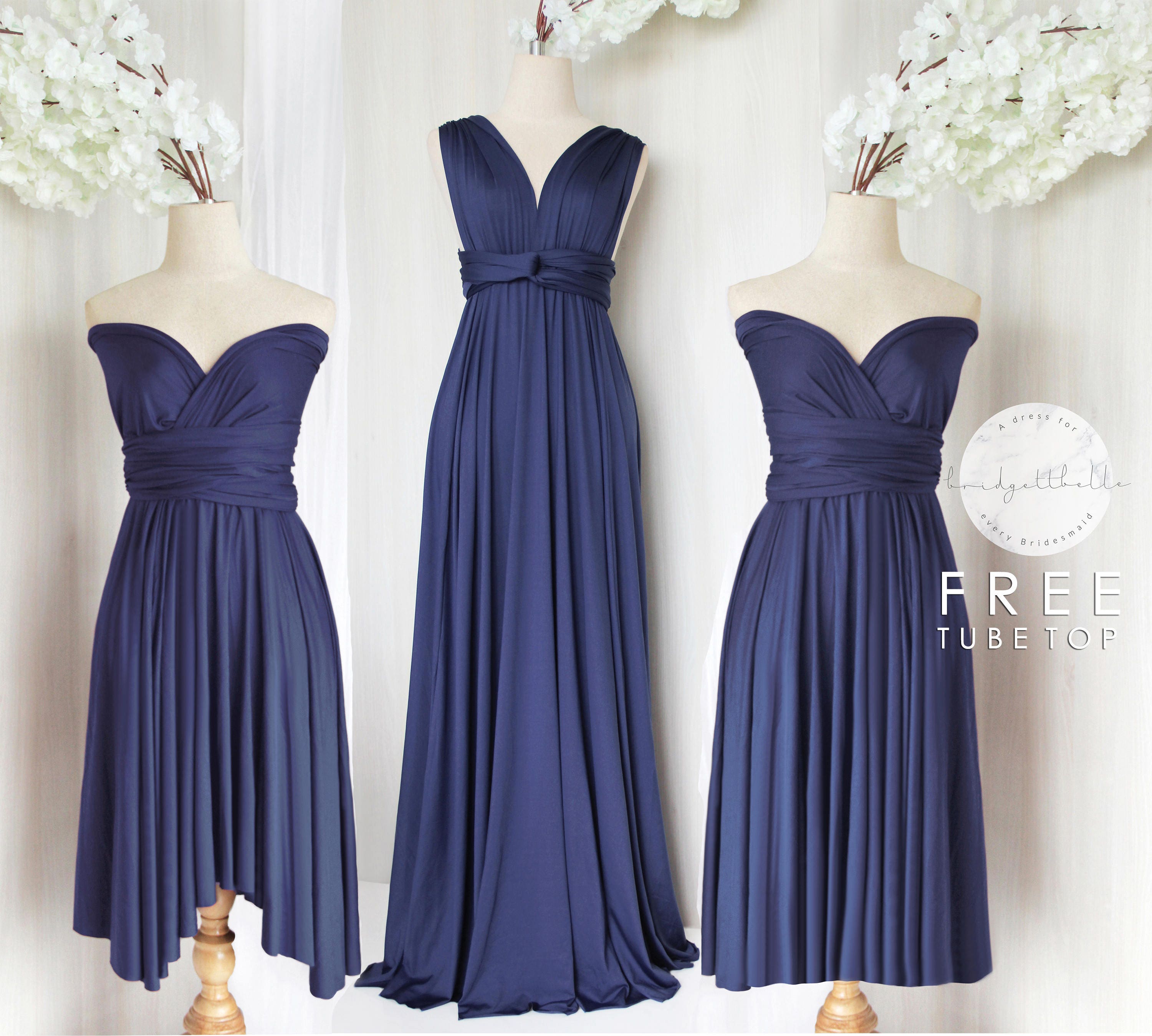 BB Floor length Maxi Infinity Multiway Convertible Formal Prom Bridesmaid dress in Navy (Regular & Plus size)