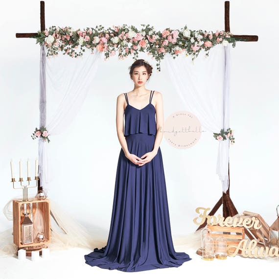 BB Cadee in Navy Blue Strappy Floor Length Convertible Boho Bridesmaid Maxi Dress  Wedding Prom Dress