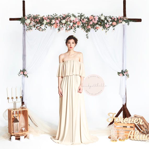 sachin and babi light blue dress Champagne Off-the-Shoulder Draped Evening Gown main image 0