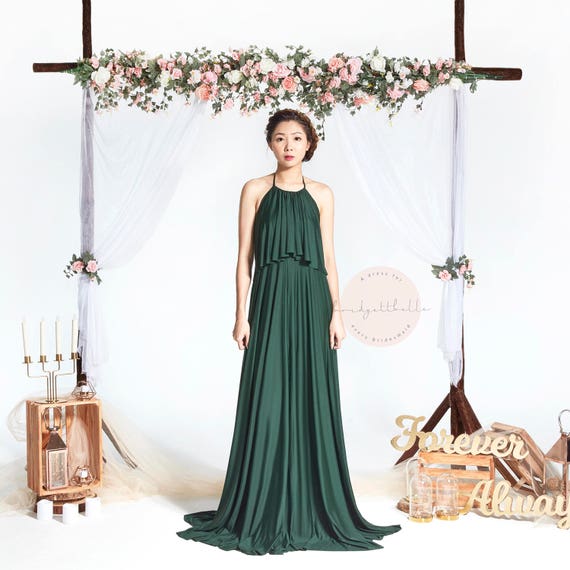 Buy BB Faithe in Forest Green Halter Floor Length Boho Bridesmaid Maxi Dress  Wedding Prom Dress Online in India - Etsy