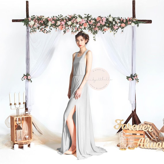 david's bridesmaid dresses Stunning Vintage Silk Chiffon Evening Gown In Dove Grey by Estevez / M –  Xtabay Vintage