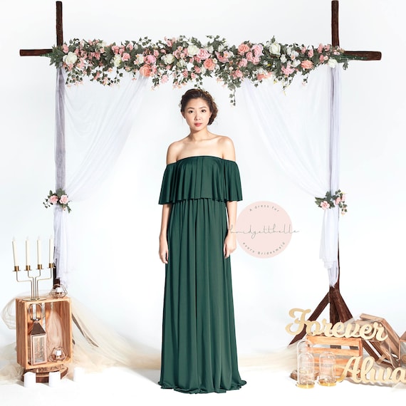 dark green off the shoulder bridesmaid dress Mermaid Off the Shoulder Zipper Back Velvet Bridesmaid Dresses with Slit, Dark_Green
