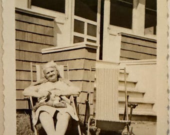 Vintage Snapshot “Two Good Chairs” — circa late 1940s -50’s, Found Photo, Vernacular Photo, Couple, backyard