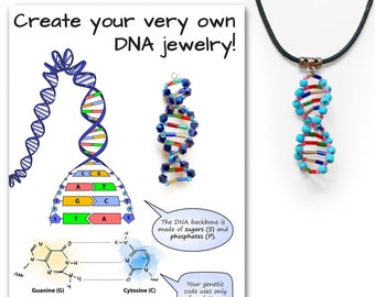 DIY Jewelry Kit for DNA Necklace or Earrings with Tutorial, STEM Craft Activity for Kids and Adults  (Beata Science Art, Biology, Gift)