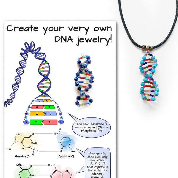 DIY Jewelry Kit for DNA Necklace or Earrings with Tutorial, STEM Craft Activity for Kids and Adults  (Beata Science Art, Biology, Gift)