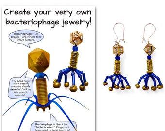 DIY Bacteriophage Jewelry Kit Necklace or Earrings, STEM Craft Activity for Kids & Adults (Beata Science Art, T4 Phage Virus, Biology, Gift)