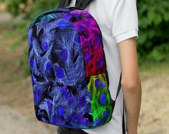 Molecular Rainbow Backpack (Science Art, Fashion, Molecular Biology, Cells, Actin, Microtubules, DNA, STEM, Teacher, Gift, PhD)
