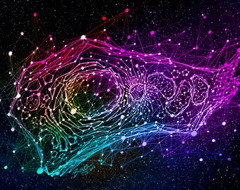 Molecular Galaxy - Science Art Print on Paper, Canvas, Acrylic (Molecular Biology, Network, Cell, Space, Stars, Sky, DNA, STEM, Gift, PhD)