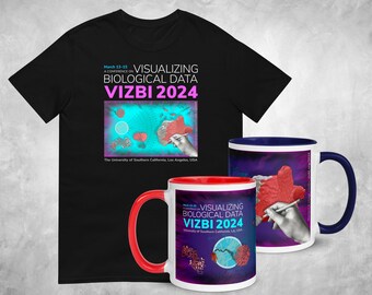 Ensemble conférence VIZBI 2024 avec t-shirt et tasse (visualisation des données biologiques)