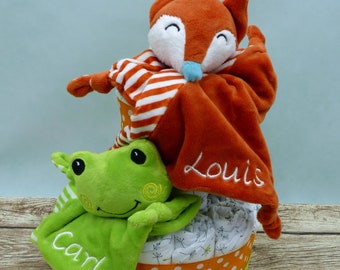 Diaper cake twins with cuddly cloths frog / fox