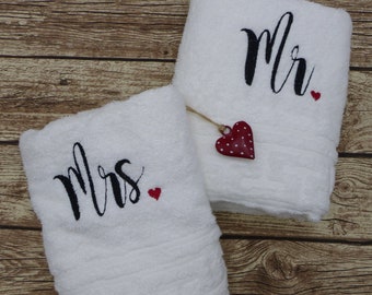 Mr and Mrs Towel Set Wedding Gift - Wedding Towels White
