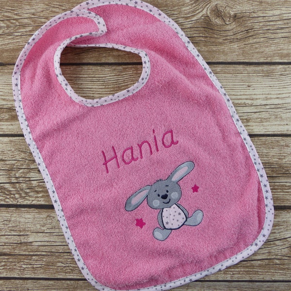 Bib with name personalized Rabbit bubblegum