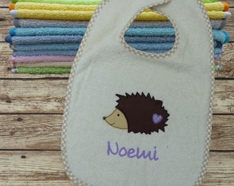 Bib with the name Hedgehog in the color of your choice