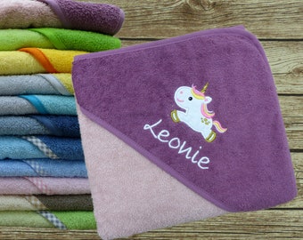 Babyhandtuch mit Namen Einhorn in Wunschfarbe