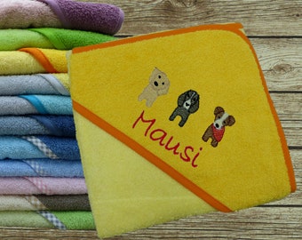 Baby towel with name dog trio in desired color