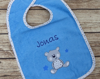Bib with name personalized - dog turquoise