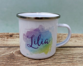 Emailletasse mit Namen Watercolor