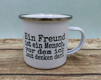 Emaillebecher mit Freunde-Spruch