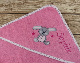 Baby towel with name rabbit bubblegum pink