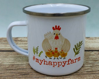 Enamel cup chickens, customizable