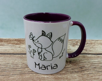 Tasse mit Namen Fuchs Black & White in Wunschfarbe