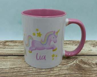 Tasse mit Namen Einhorn in Wunschfarbe