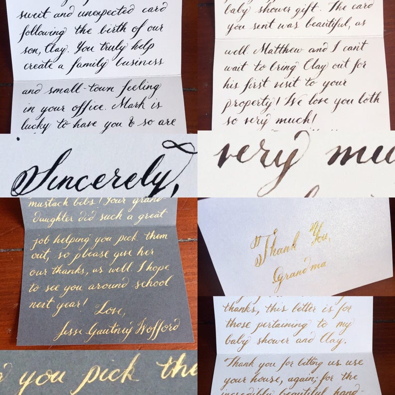 Thank You Note Calligrapher with matching addressed and stamped envelopes