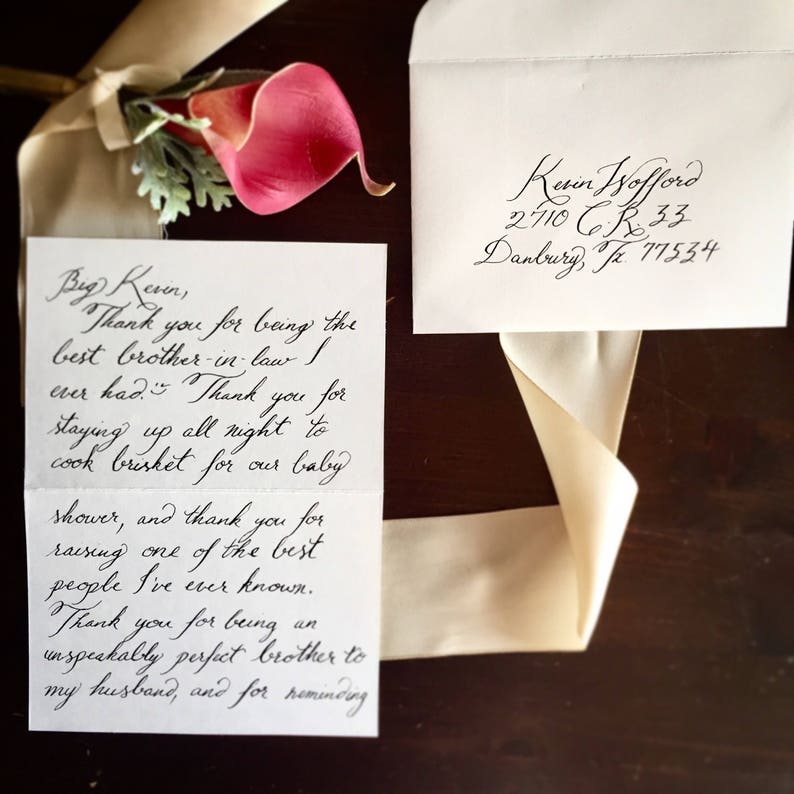 Thank You Note Calligrapher with matching addressed and stamped envelopes