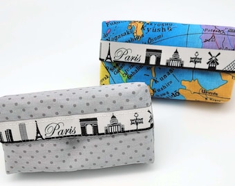 Paris skyline, tissue pouch sewed, wanderlust, flat move