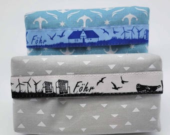 Geschenk für Insel Föhr Liebhaber, Nordsee Fans, Taschentuch Täschchen, Skyline Föhr, kleines Mitbringsel, handgemachte Hülle, Souvenir