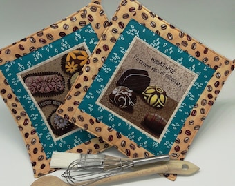 potholder, chocolate, praline filled chocolate, coffee, sewed, quilted