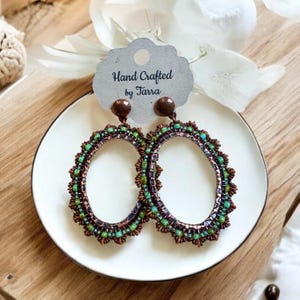 Beaded Hoop Earrings, Fall Colored Earrings, Copper Earrings