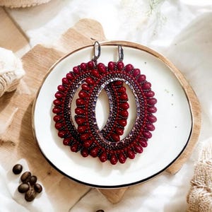 Hoop Earrings, Red Hoop Earrings, Dangle Earrings, Oval Hoop Earrings, Large Hoop Earrings