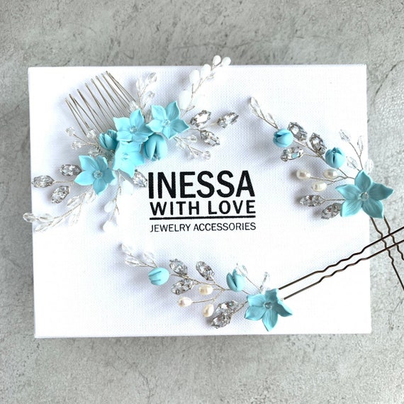 Blue Hair Comb Blue Hair Accessories Wedding Hair Comb Mint Etsy