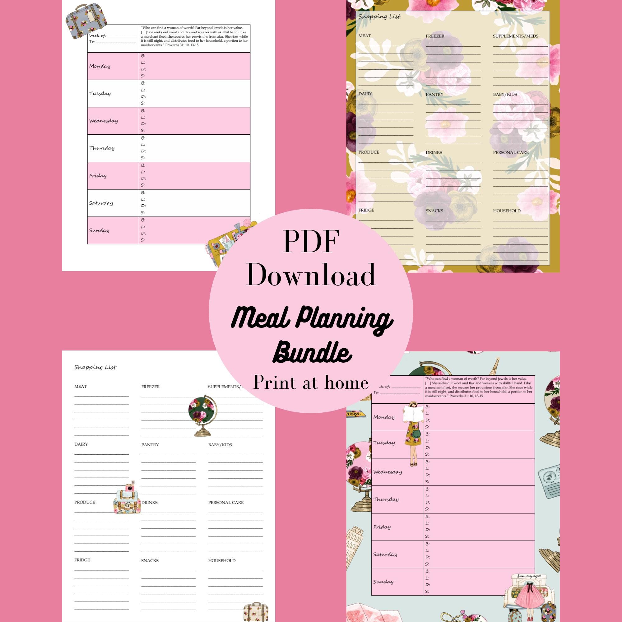 Printable Meal Planning Bundle - Instant PDF Download - 6 Page ...