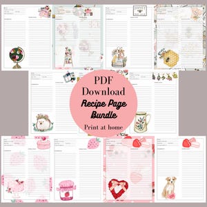 Druckbares Rezeptseiten-Bundle - Blumige Rezeptseiten - Niedliche Rezeptordner-Einlage - Leere Frühlingsrezeptseiten - Sofortiger PDF-Download