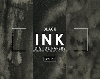 Black Ink Digital Paper, Watercolor Textures, Watercolor Backgrounds, Printable, Instant Download, Ink, Watercolor Ombre, Commercial Use