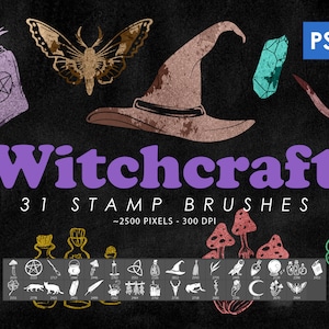 31 pennelli per francobolli di Photoshop di stregoneria, pennelli mistici, Wicca, pennelli ABR, clipart mistiche, magia, stampabile, forme, tatuaggio, uso commerciale