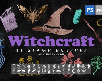 31 Witchcraft Photoshop Stamp Brushes, Mystic Brushes, Wicca, Brushes ABR, Mystic Clip Art, Magic, Printable, Shapes, Tattoo, Commercial Use