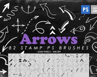 82 Photoshop Arrow Brushes, Photoshop Brushes, Doodle Arrow, Handdrawn, Photoshop Stamps, Tribal, ArrowClipart, Digital Download, Arrow PNG