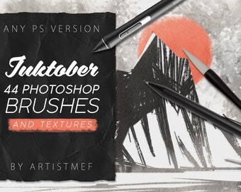 44 Ink Photoshop Brushes, Watercolor Brushes, Photoshop Abr, Real Ink, Sketching, Black, Wet, Digital Painting, Inktober, Digital Download